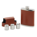 Flask 4 Piece Set in Brown Leather